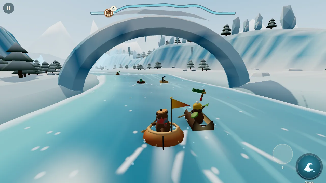 Boats sliding under a blue ice arch on a glacier river